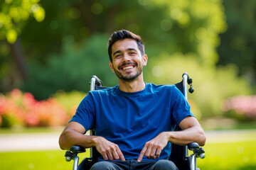 Smiling Man in Wheelchair Enjoys Relaxing Day at the Park