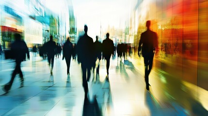Busy city street filled with silhouettes of people