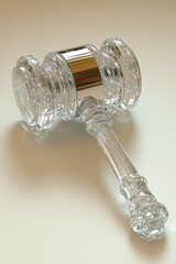 Glass gavel symbolizing transparency in justice system.