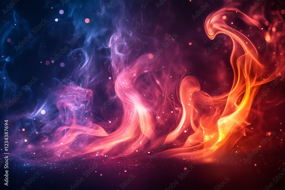 Aufkleber vibrant colors swirl in mesmerizing patterns of smoke and flame against a dark background at night