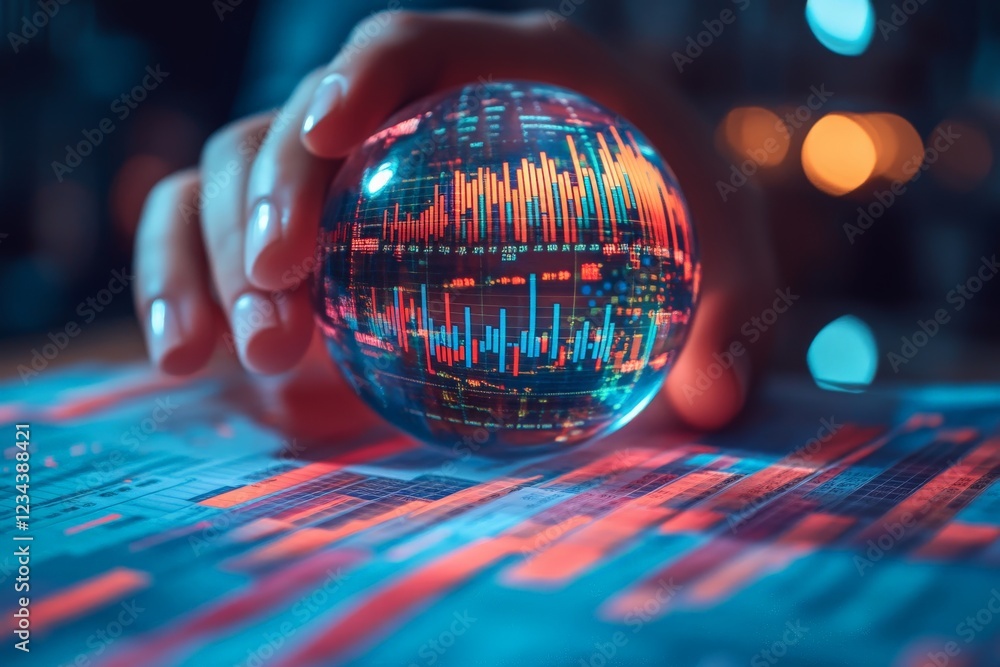 Aufkleber Exploring financial trends through data visualization with a crystal ball on a desk