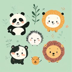 Cute animals, forest background, illustration, kids' book