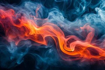 Fototapeta premium Colorful smoke swirling in intricate patterns against a dark background creating a dynamic visual experience