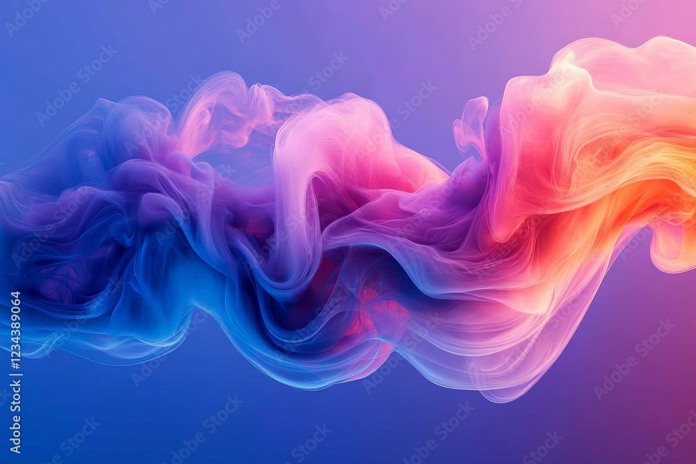 Poster colorful abstract smoke waves create a mesmerizing flow across a vibrant blue to pink gradient backg