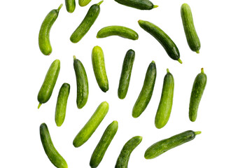 Mini cucumbers on white background.