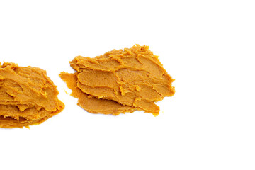 Japanese miso paste on white background.