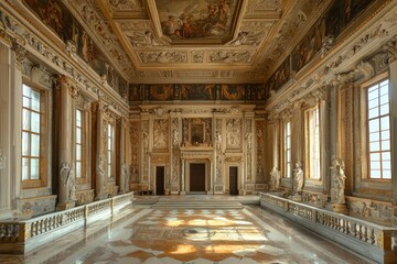 Fototapeta premium Ornate grand hall with elaborate frescoes and sculptures.