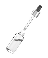 Fototapeta premium Opened glass dropper bottle with pipette on transparent background