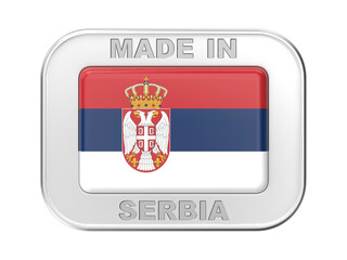 Fototapeta premium Made in Serbia, silver badge with the flag of Serbia