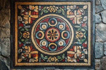 Vibrant circular mosaic art with intricate floral patterns.