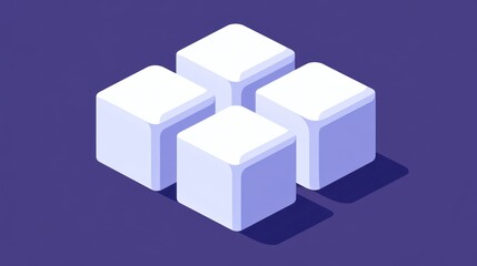 Obraz premium Four white isometric cubes connected, on purple background.