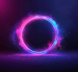 Fototapeta premium Vivid abstract backdrop with a beautiful swirl trail effect frame. Mystical portal features a bright sphere lens, rotating lines, and a glow ring. A magic ball emerges with an LED spiral and glint