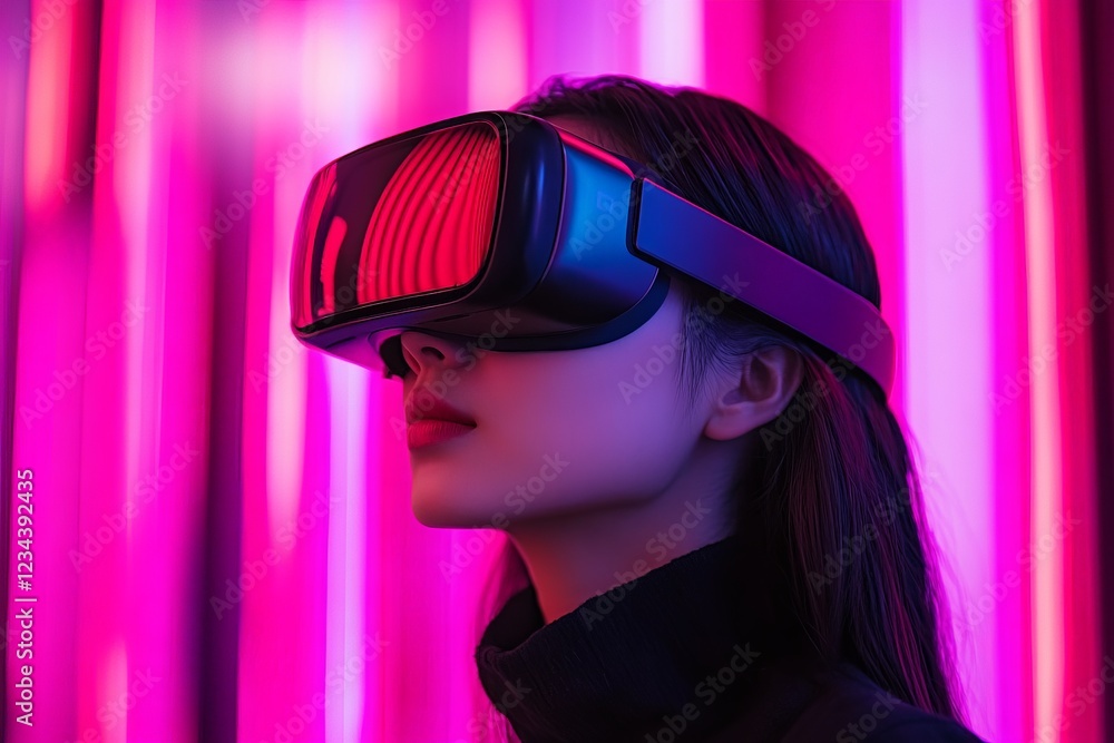 Poster Exploring virtual reality in vibrant neon colors during an immersive experience in an urban setting