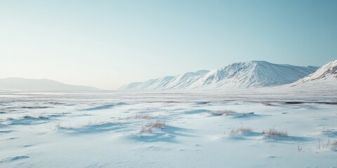 Breathtaking winter landscape with snow-covered mountains and serene blue skies.
