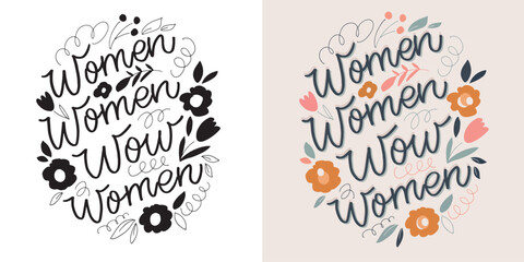 Happy Womens Day. 8 march. Cute hand drawn doodle lettering quote. Lettering for t-shirt design, mug print, bag print, clothes fashion. 100% hand drawn vector image.