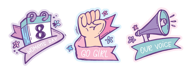 Obraz premium Happy Womens Day. 8 march. Cute hand drawn doodle lettering quote. Lettering for t-shirt design, mug print, bag print, clothes fashion. 100% hand drawn vector image.