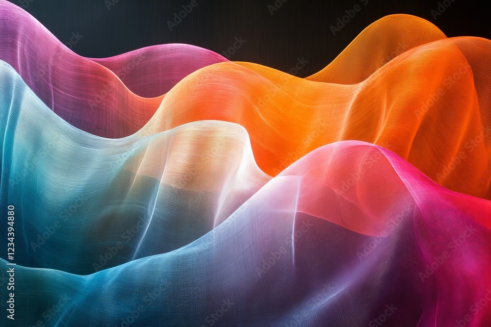 Aufkleber colorful flowing fabric waves create a vibrant abstract scene in a stylized digital composition