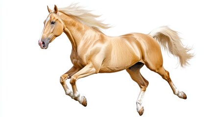 Fototapeta premium Golden Palomino Horse Running in a Stunning White Background