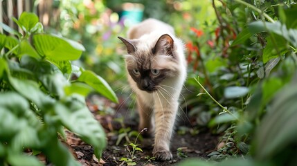 A Birman cat walking gracefully