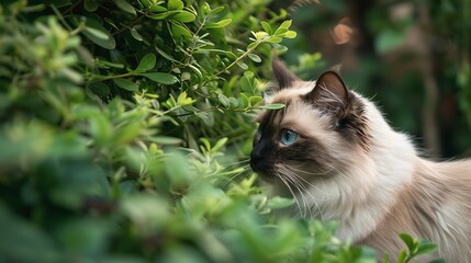 A Birman cat staring at a point