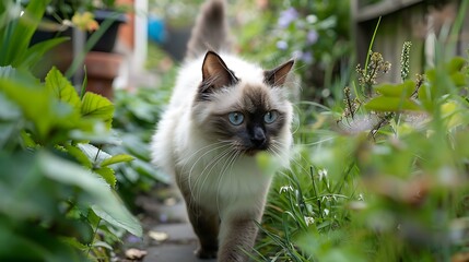 A Birman cat in leaves