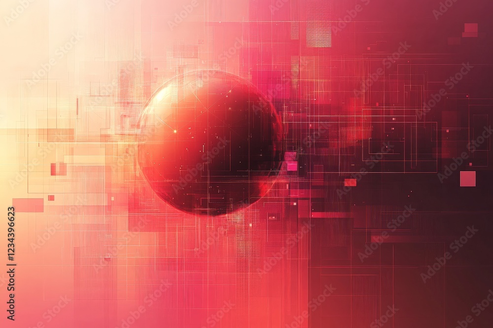 Aufkleber Abstract digital composition featuring a vibrant sphere against a colorful background with geometric elements