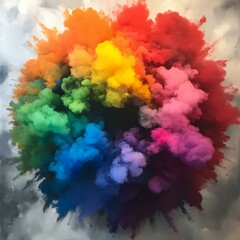 Obraz premium Vibrant explosion of multicolored smoke clouds in abstract formation