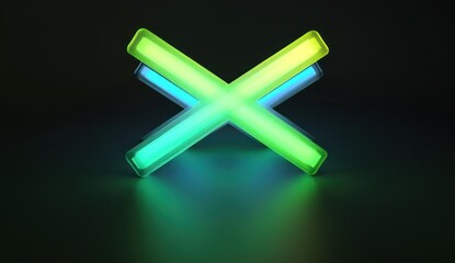 Fototapeta premium Glowing neon cross symbol on dark background.
