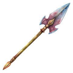 Watercolor Fantasy Spear Illustration with Ornate Blade Design