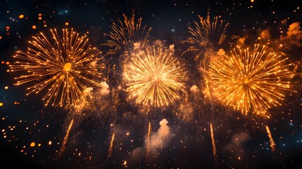 Fireworks Explosion with Glowing Sparks and Festive Celebration Atmosphere