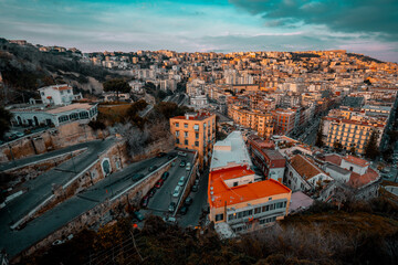 Fototapeta premium Cityscape of Napoli, Italy. Vesuvio in the background.