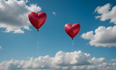 Fototapeta premium Heart Balloon Floating in Dreamy Sky Above Clouds