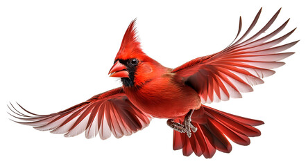 Obraz premium 飛んでいるショウジョウコウカンチョウ。白背景。（Cute flying Northern Cardinal on white background） 
