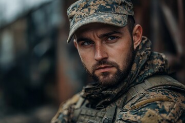 Fototapeta premium PTSD Military Army Soldier With Trauma