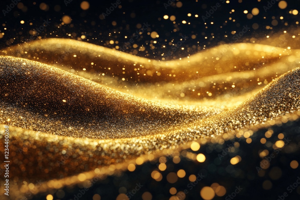 Poster Shimmering golden waves create a mesmerizing display of light and texture in a dark environment
