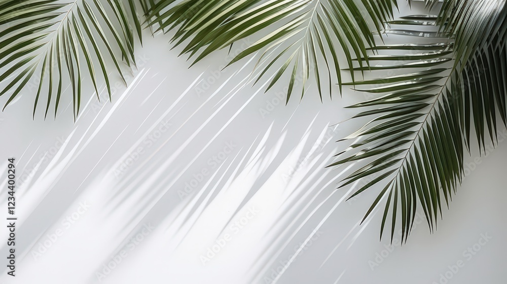 Poster natural shadow overlay of palm leaves on a white background creating a soft and elegant texture for 