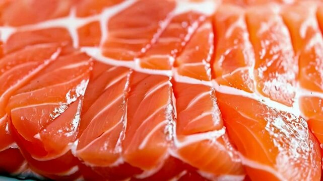 Salmon fillet texture. Salmon is a popular, nutrient-rich fish, known for its pink flesh, distinct flavor, high omega-3 fatty acids content, and versatility in cooking. 
