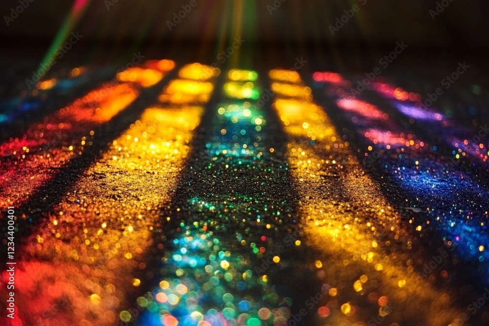 Aufkleber Colorful light patterns reflecting on a textured surface create a vibrant display at a creative space