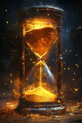 Golden hourglass glowing with a mystical, fiery aura.