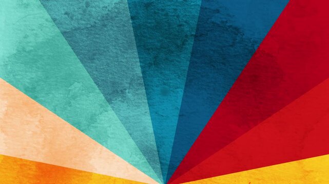 Looped animation of psychedelic concentric colored sun lines with watercolor cartoon style. Pastel, colorful, retro, psychedelic, wavy, cartoon sky sunburst looping animation in 70s retro style.