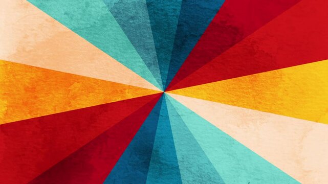 Looped animation of psychedelic concentric colored sun lines with watercolor cartoon style. Pastel, colorful, retro, psychedelic, wavy, cartoon sky sunburst looping animation in 70s retro style.
