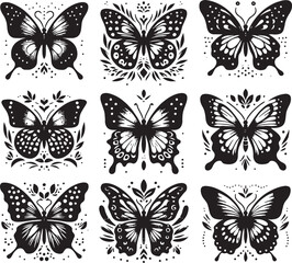 Create a butterfly vector art silhouette with white background.