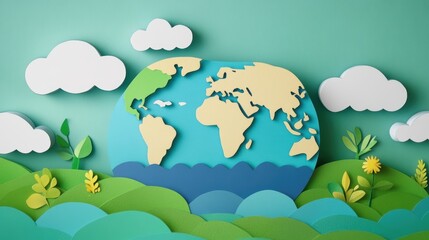 Ecology and world water day, Saving water and world Environment day, environmental protection and save earth water, Paper art