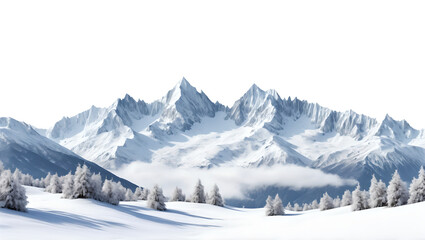  snowy mountains landscape isolated on white or transparent 