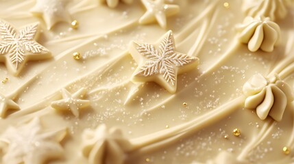 Artistic Representation of Smooth White Chocolate Ganache with Charming Christmas Decorations