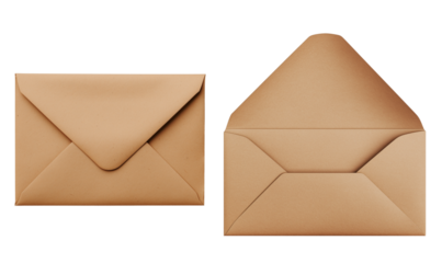 Brown Kraft Paper Envelopes Closed Open Stationery Mockup Mail Correspondence, Transparent Background, Ai Generative Images