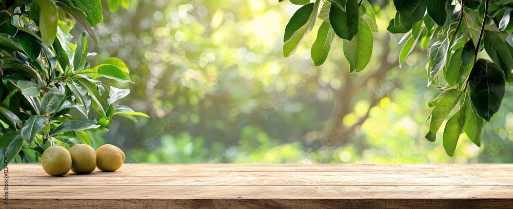 Aufkleber bask in the warmth of summer or spring with a tranquil background featuring an empty wooden table ad