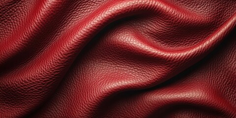 Rich red leather texture showcasing beautiful waves and intricate details, perfect for backgrounds and design projects.