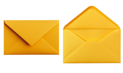 Yellow Envelopes Closed Open Stationery Mail Post Correspondence Messaging, Transparent Background, Ai Generative Images