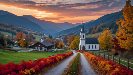 Fototapeta premium A highly realistic image showcasing a picturesque countryside scene with rolling green hills under a clear blue sky creating a peaceful and breathtaking rural landscape